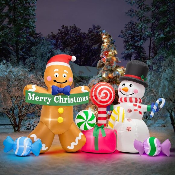 🆕8FT Christmas Inflatable Gingerbread Man Snowman Candy LED Outdoor Decoration - Picture 4 of 8